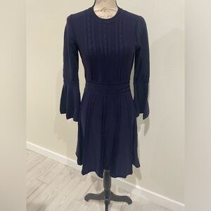 Eliza J Blue Fit and Flare Dress with Bell Sleeves